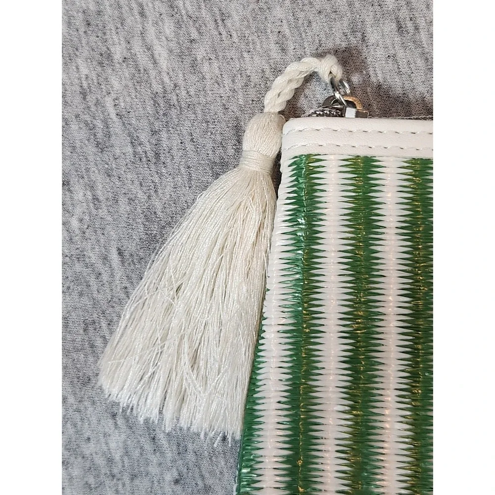 Mario Badescu Cosmetic Bag Womens OS Green White Striped Tassel Pouch